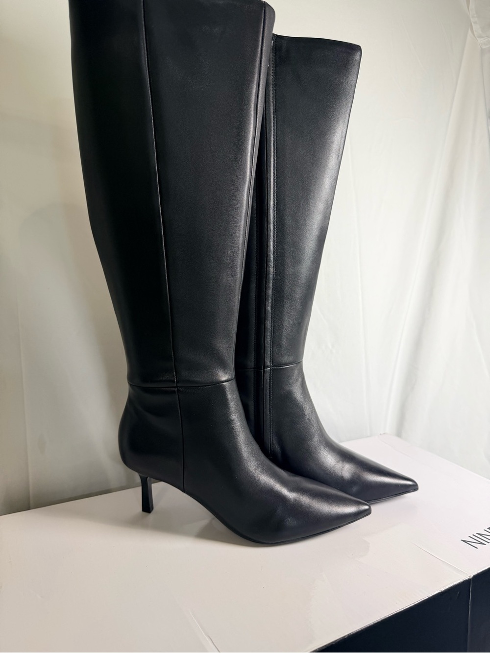 Nine West Black Pointed-Toe Over-the-Knee Leather Boots - Picture 2 of 5
